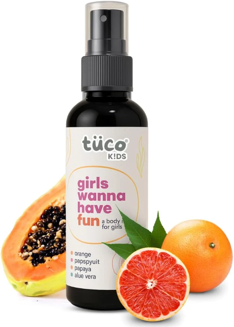 اسپری بدن کودکانه توکو® با رایحه طبیعی برای دختران | ملایم و بی خطر برای کودکان و نوزادان | ماندگاری طولانی با رایحه ملایم و لطیف | حاوی عصاره پاپایا و گلاب | 100 میلی لیتر