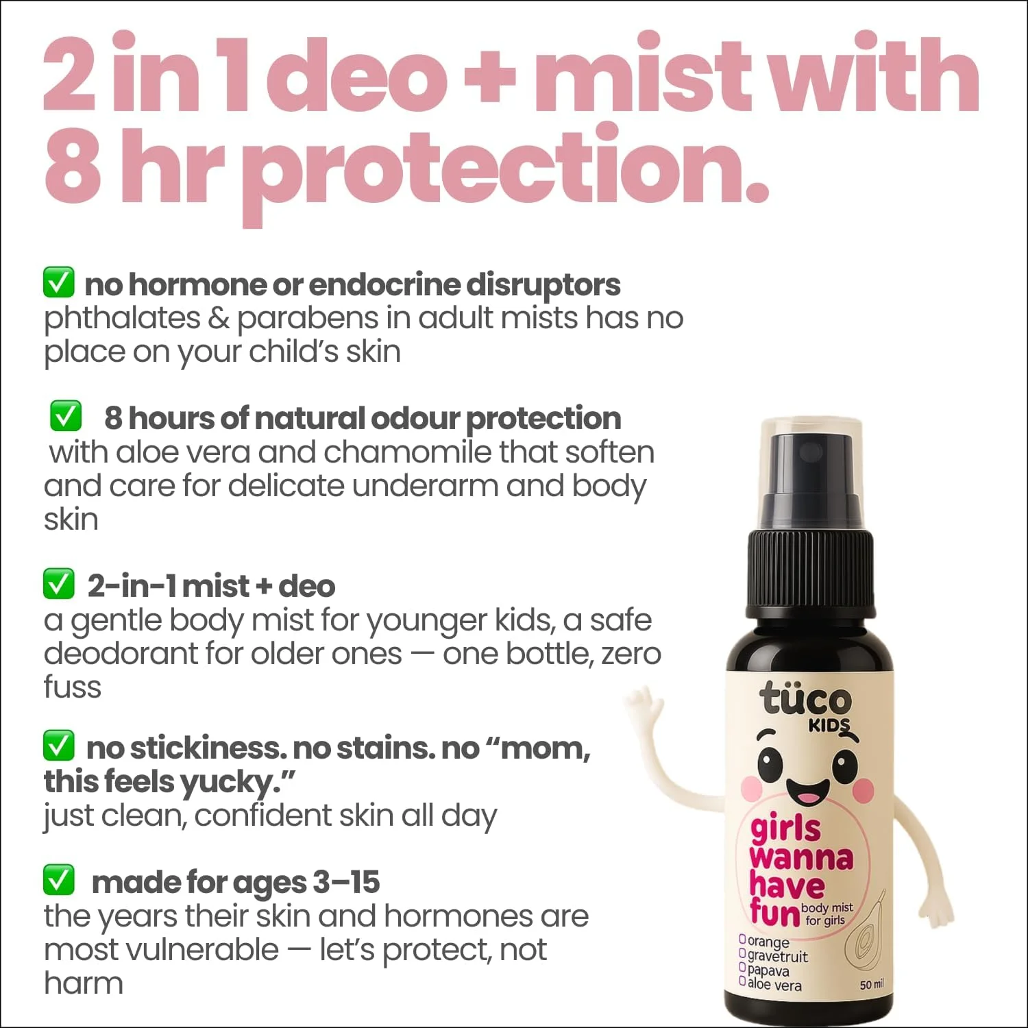 اسپری بدن کودکانه توکو® با رایحه طبیعی برای دختران | ملایم و بی خطر برای کودکان و نوزادان | ماندگاری طولانی با رایحه ملایم و لطیف | حاوی عصاره پاپایا و گلاب | 100 میلی لیتر