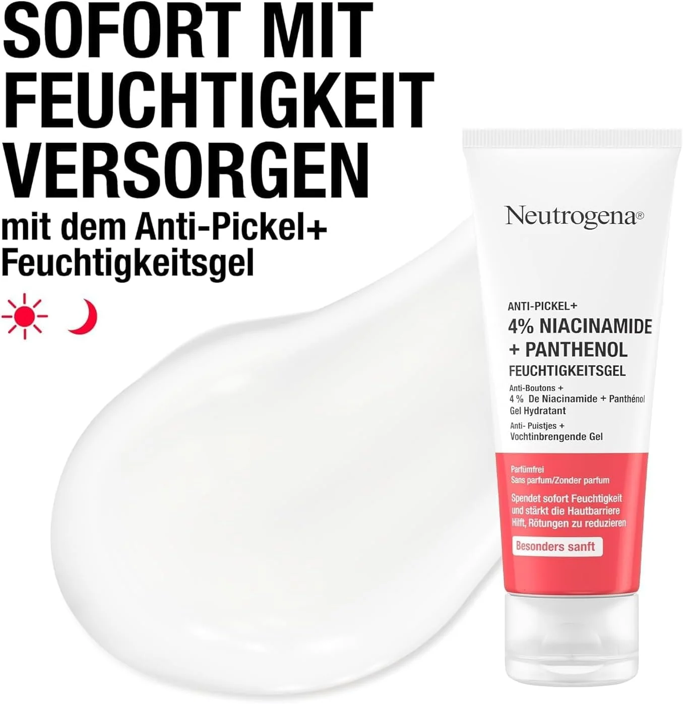 ژل مرطوب کننده و ضد جوش نوتروژینا حاوی نیاسینامید 4% و پانتنول (50 میلی لیتر) - بدون عطر، مناسب مراقبت ملایم از پوست دارای لک ژل مرطوب کننده و ضد جوش نوتروژینا حاوی نیاسینامید 4% و پانتنول (50 میلی لیتر) - بدون عطر، مناسب مراقبت ملایم از پوست دارای لک