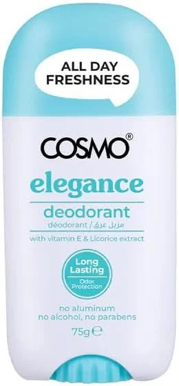 دئودورانت زنانه COSMO Beauty – طراوت تمام روز، محافظت طولانی مدت در برابر بو، 75 گرم | ملایم روی پوست، رایحه زنانه، استفاده روزانه (75 گرم، Elegance)