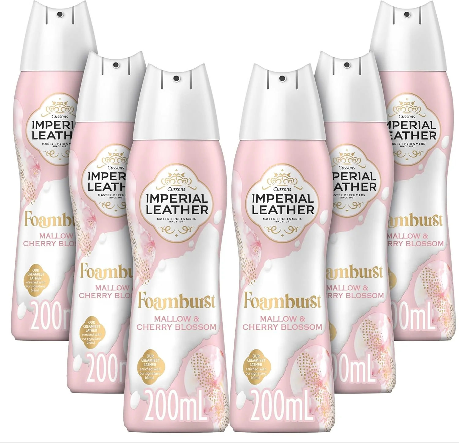 ایمپریال لدر فوم برست - شاور ژل نوازش دهنده بدن، رایحه گل ختمی و شکوفه گیلاس با کف لوکس - مراقبت ملایم پوست، خرید عمده (6 عدد 200 میلی لیتری)