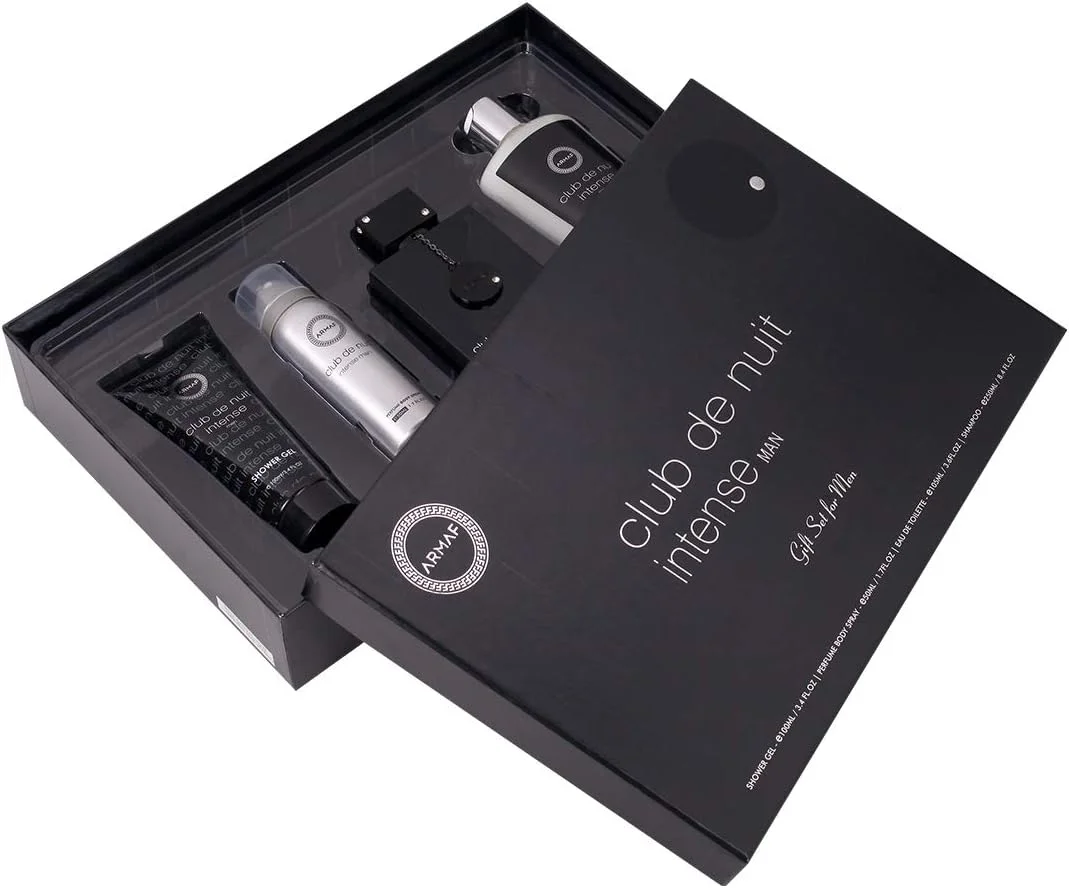 مجموعه هدیه 4 تکه مردانه آرماف کلاب دِ نایت اینتنس، ادو تویلت کلاب دِ نایت اینتنس مردانه - 105 میلی لیتر، اسپری بدن معطر - 50 میلی لیتر، شامپو - 250 میلی لیتر، ژل دوش - 100 میلی لیتر، برای آقایان