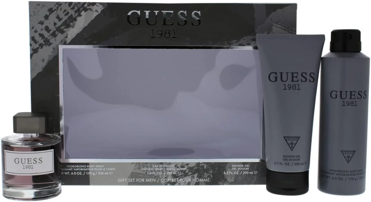 ست هدیه مردانه GUESS 1981 ادو تویلت 100 میلی لیتر + ژل دوش 200 میلی لیتر + اسپری بدن 226 میلی لیتر