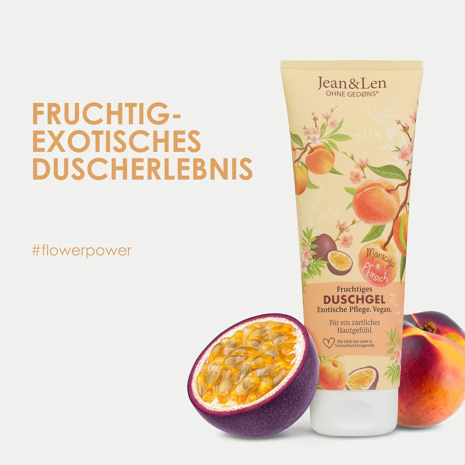 ژل دوش میوه ای ژان اند لن، هلو و میوه گل ساعتی، پاک کننده ملایم، برای احساس پوستی لطیف، رایحه عجیب و غریب، بدون میکروپلاستیک و روغن معدنی، 250 میلی لیتر (بسته بندی ممکن است متفاوت باشد)