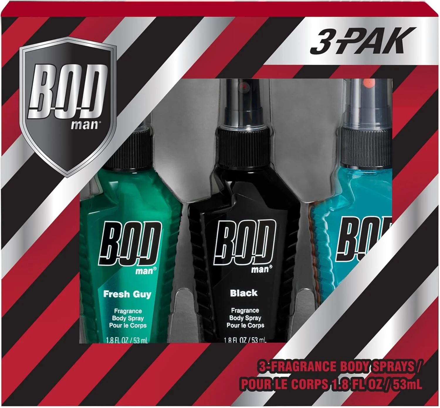 ست هدیه اسپری بدن مردانه BOD man - مجموعه نمونه 3 عددی (مشکی، مرد شاداب، موج آبی)، ایده آل برای هدیه