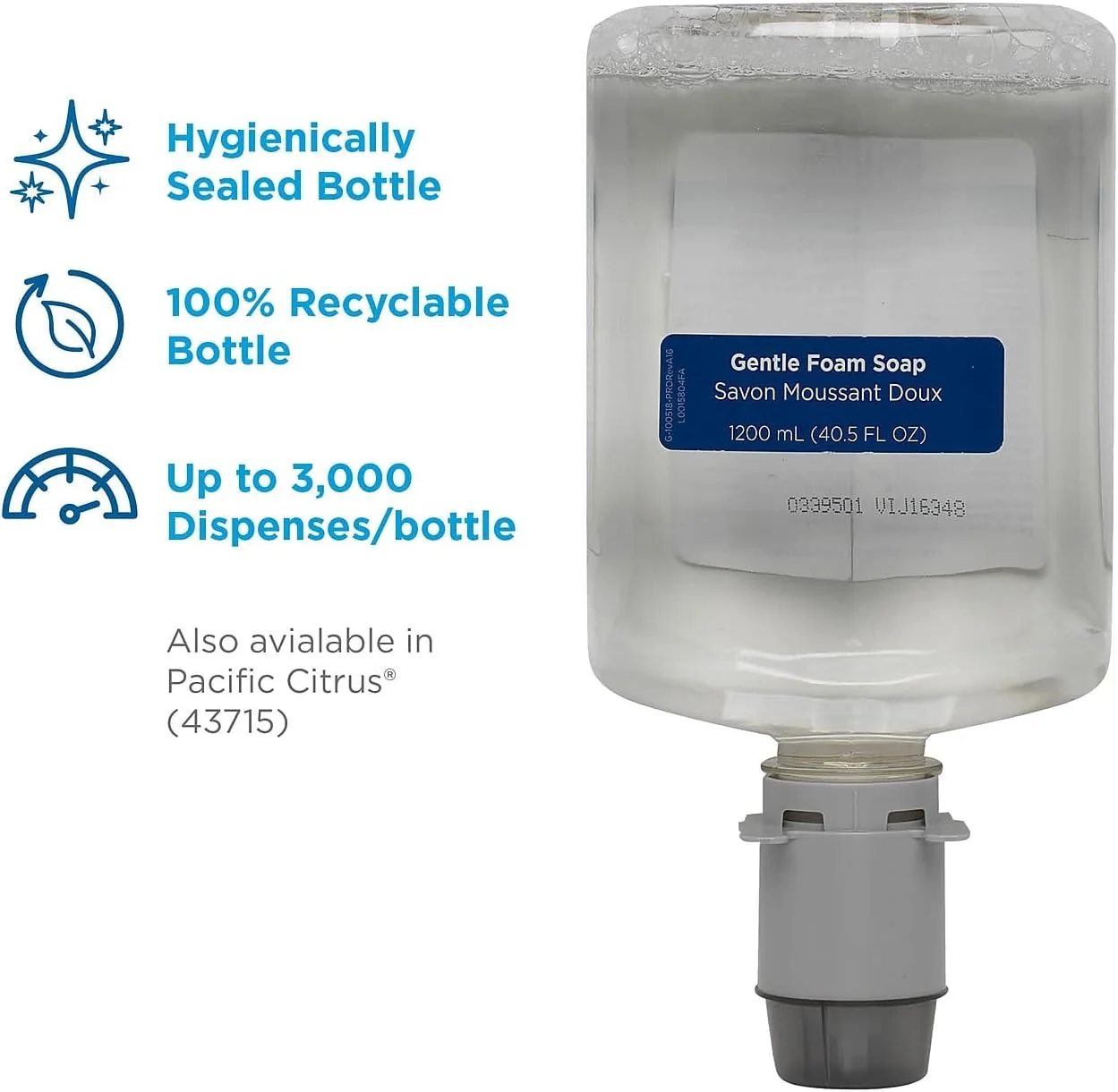 مایع دستشویی فوم بسیار ملایم Georgia-Pacific Pacific Blue Ultra GP PRO، بدون رنگ و عطر، 43714، 1200 میلی لیتر در هر بسته، 4 بسته در هر کارتن