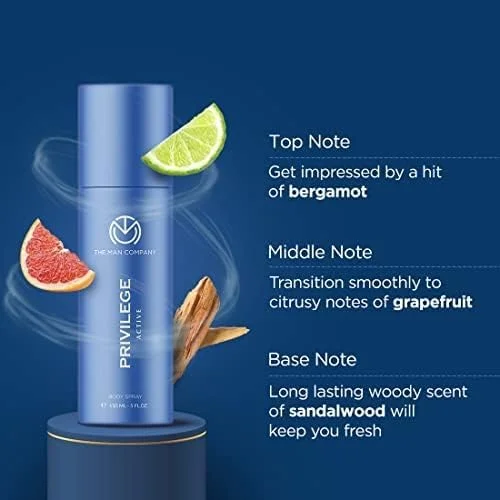 دئودورانت مردانه پریویلیج اکتیو دِ مَن کامپانی | اسپری بدن ممتاز | رایحه ماندگار | دئو عالی برای استفاده روزمره | هدیه برای همسر، دوست پسر - 150 میلی لیتر