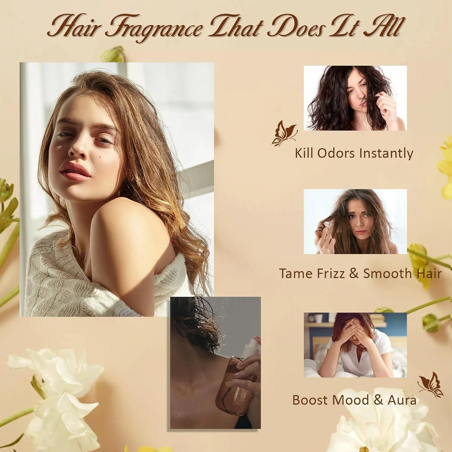 عطر موی ماندگار برای زنان و مردان، عطرهای فرمونی، رایحه کرم وانیلی، کنترل وز و روغن آبرسان مو، اسپری خوشبو کننده مو و بدن، سایز مسافرتی 50 میلی لیتر