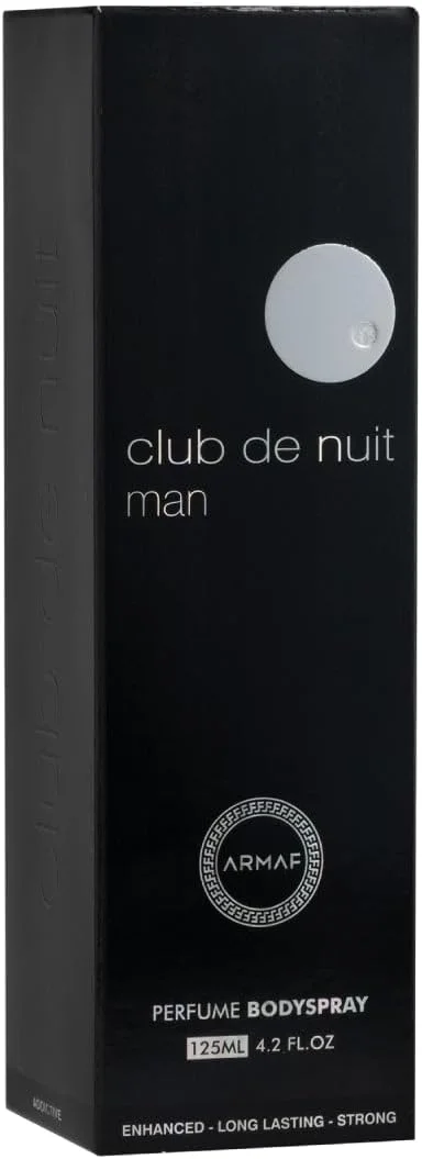 اسپری بدن مردانه آرماف کلاب د نایت من 125 میلی لیتر، دئودورانت ماندگار برای مردان، رایحه چوبی و تند با عنبر، چرم و نعناع هندی