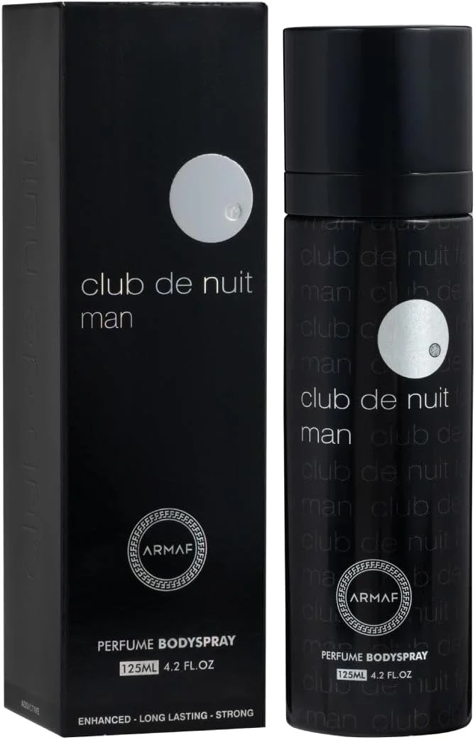 اسپری بدن مردانه آرماف کلاب د نایت من 125 میلی لیتر، دئودورانت ماندگار برای مردان، رایحه چوبی و تند با عنبر، چرم و نعناع هندی