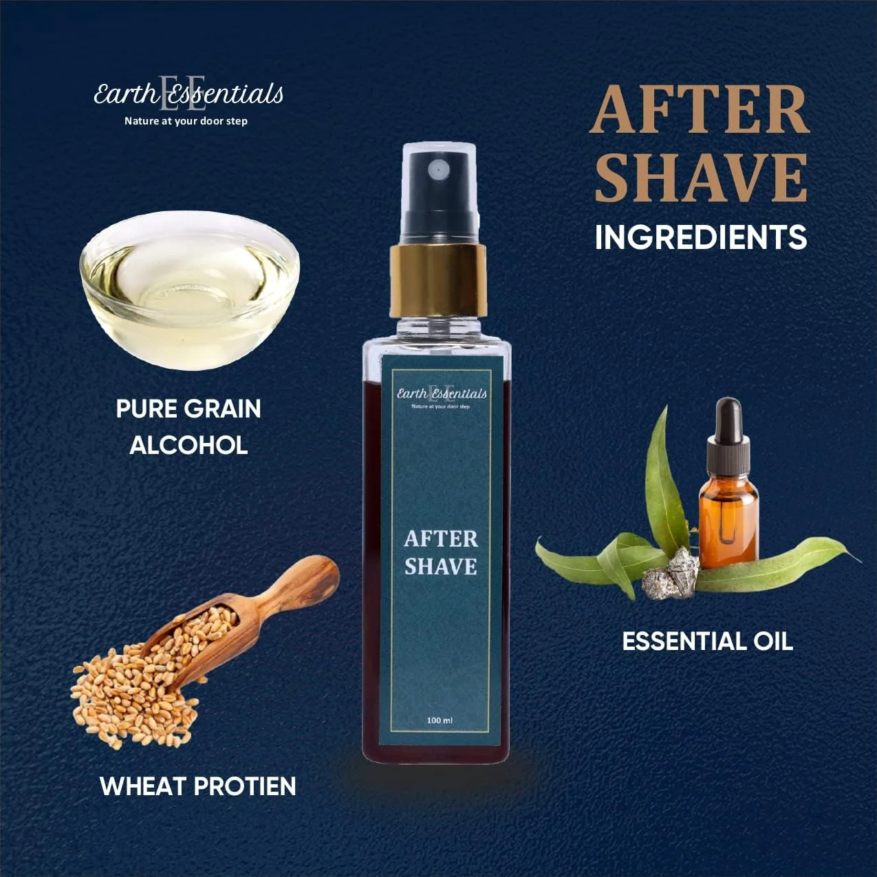 افترشیو Earth Essentials با پروتئین گندم به همراه آلوئه ورا و عصاره های گیاهی طبیعی، فرمول غلات خالص، پوست را تسکین می دهد، مرطوب می کند و آبرسانی می کند، برای مراقبت ملایم و با طراوت بعد از اصلاح، 100 میلی لیتر، بسته 1 عددی