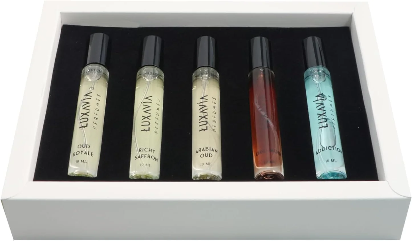 مجموعه آزمایشی مردانه Luxavia، ۵ عدد ۸ میلی‌لیتری – مجموعه سمپل عطر عربی با رایحه‌های عود، زعفران، مرکبات و مشک، وگان