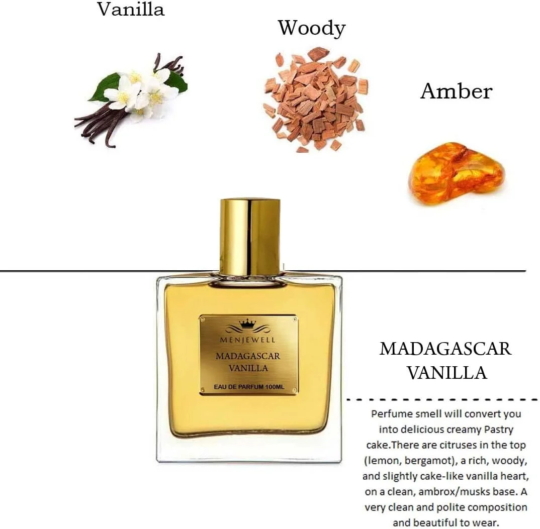 ادکلن مردانه Menjewell وانیل ماداگاسکار | رایحه ماندگار | اسپری معطر یونیسکس ایده آل برای استفاده روزانه، مهمانی ها، هدیه و مناسبت های خاص، (100 میلی لیتر)