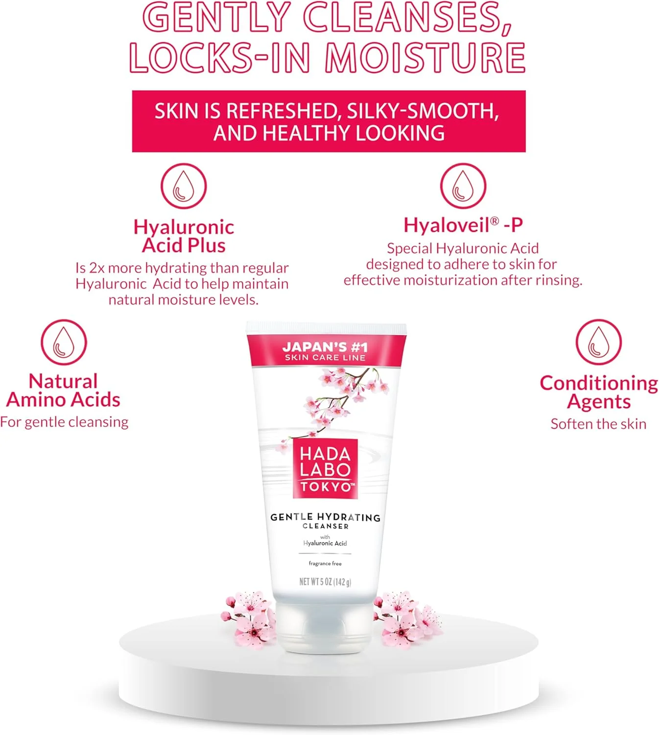 پاک کننده ملایم و آبرسان هادا لابو توکیو 148 میلی لیتر - حاوی اسید هیالورونیک، فاقد عطر، پارابن، الکل، روغن معدنی و رنگ (بسته بندی ممکن است متفاوت باشد)