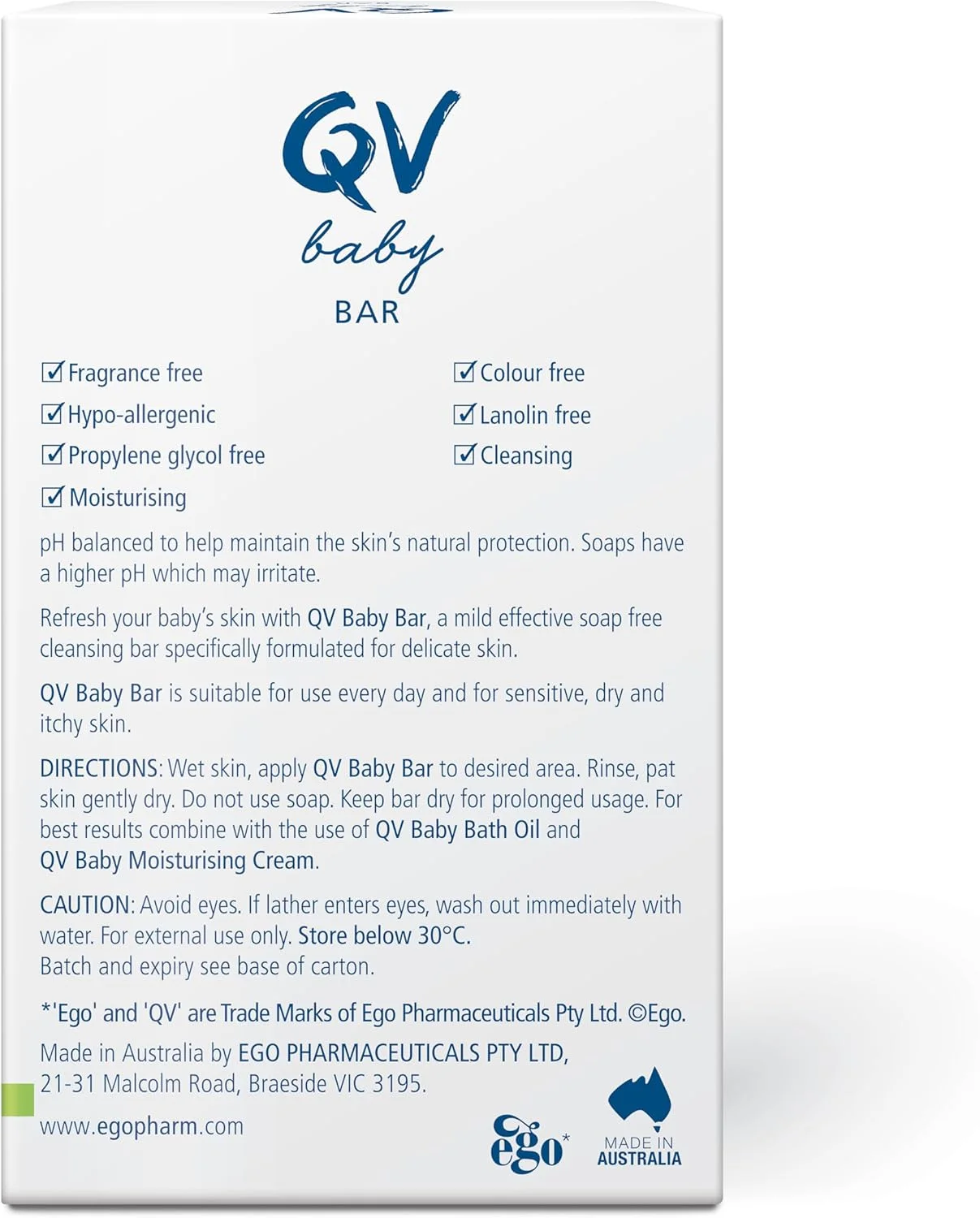 کیووی بیبی بار ۱۰۰ گرمی | پاک کننده ملایم برای پوست حساس | ضد حساسیت، بدون عطر، توصیه شده توسط متخصصین پوست