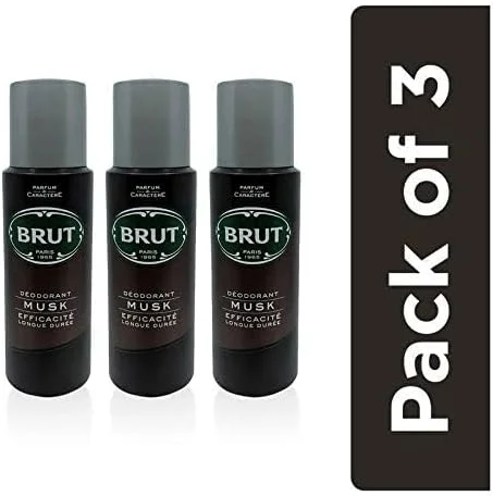 اسپری خوشبو کننده بدن مردانه بروت ماسک، دئودورانت مردانه با ماندگاری طولانی با رایحه مشک و چوب، وارداتی، بسته سه عددی (هر کدام 200 میلی لیتر)