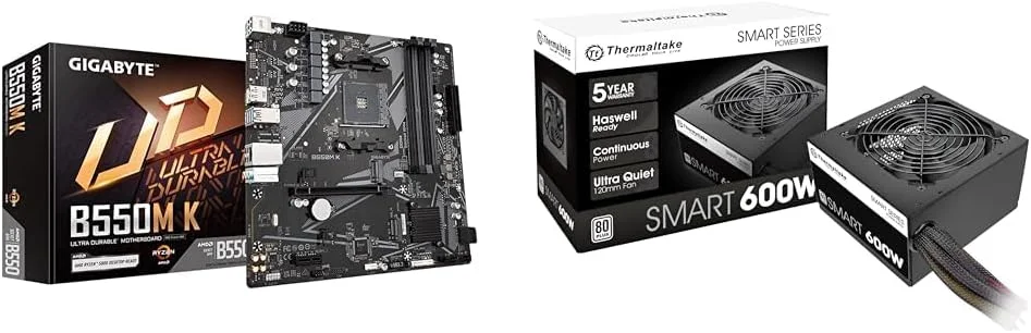 مادربرد GIGABYTE B550M AMD AM4 Micro ATX به همراه منبع تغذیه 600W ATX 80 Plus Thermaltake