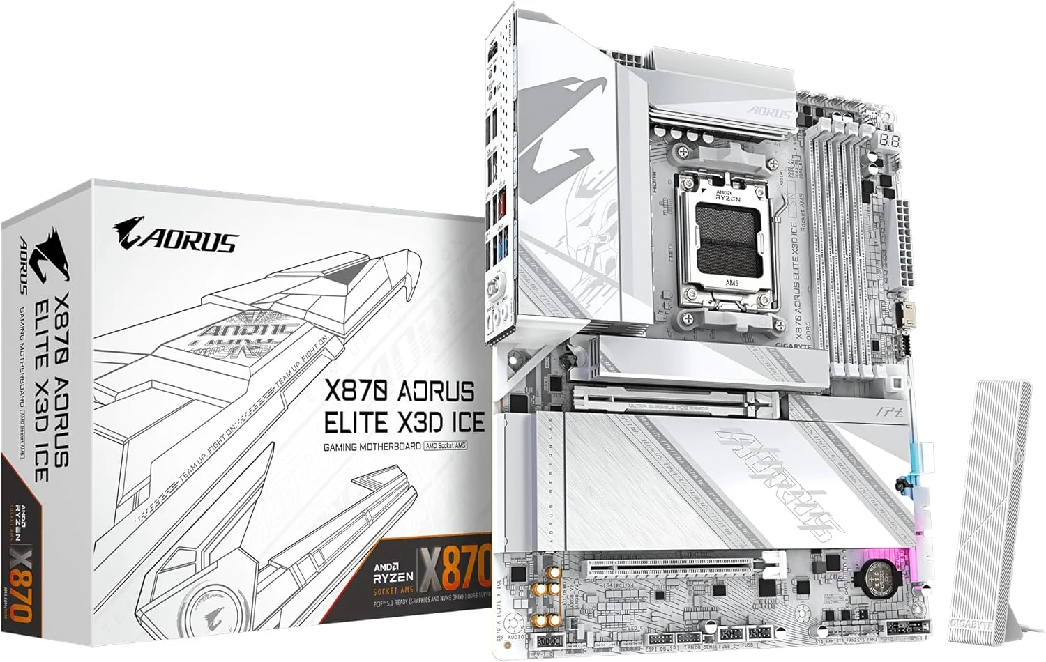 مادربرد GIGABYTE X870 AORUS Elite X3D Ice - پشتیبانی از پردازنده های AMD Ryzen 9000، VRM دیجیتال 16+2+2 فاز، پشتیبانی از DDR5 تا 9000 هرتز (OC)، 2xPCIe 5.0 + 2xPCIe 4.0، Wi-Fi 7، LAN 2.5GbE، USB 4
