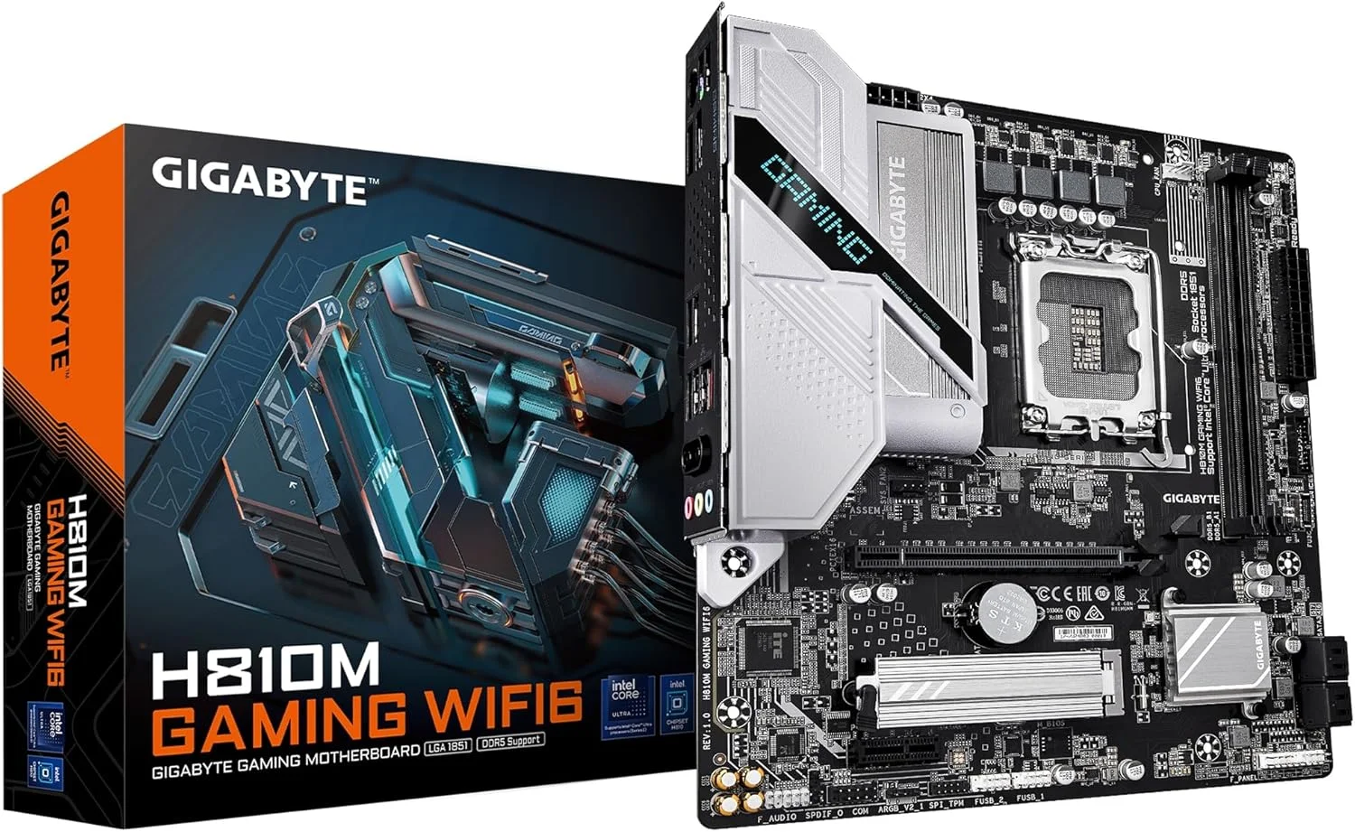 مادربرد GIGABYTE H810M Gaming WIFI6 Intel Core Ultra (سری 2) LGA 1851، mATX، DDR5، 1x M.2، PCIe 5.0، USB-C، WIFI6، 2.5GbE LAN، EZ-Latch