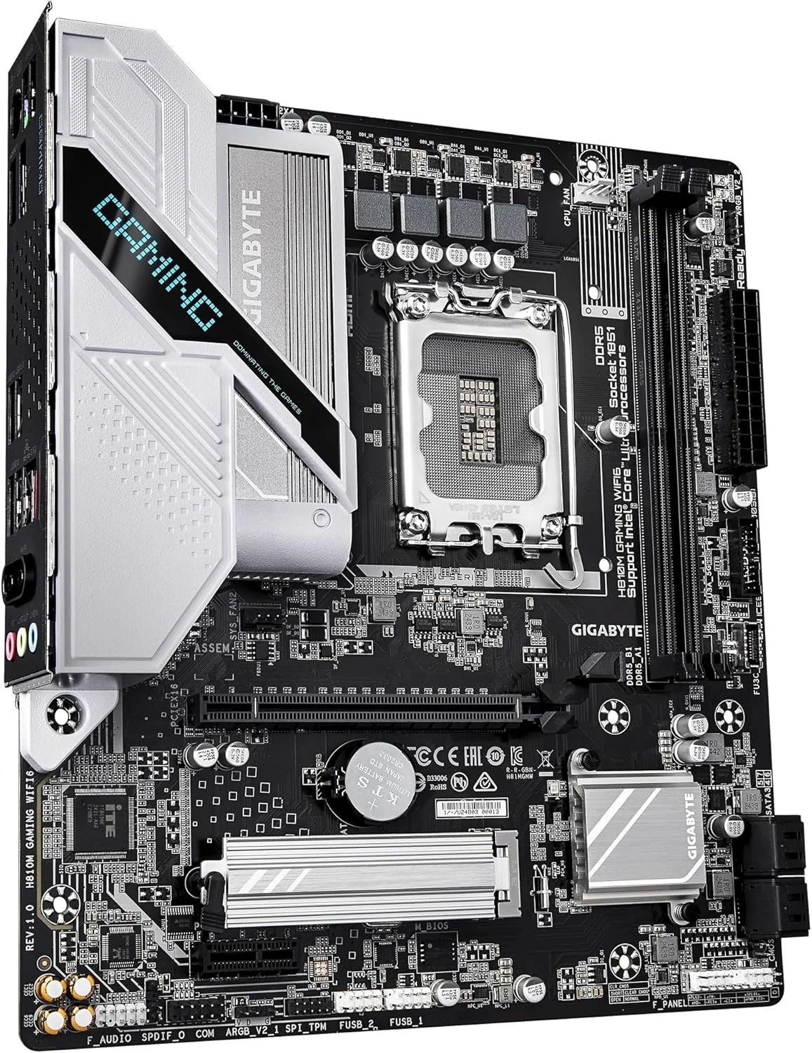 مادربرد GIGABYTE H810M Gaming WIFI6 Intel Core Ultra (سری 2) LGA 1851، mATX، DDR5، 1x M.2، PCIe 5.0، USB-C، WIFI6، 2.5GbE LAN، EZ-Latch مادربرد GIGABYTE H810M Gaming WIFI6 Intel Core Ultra (سری 2) LGA 1851، mATX، DDR5، 1x M.2، PCIe 5.0، USB-C، WIFI6، 2.5GbE LAN، EZ-Latch