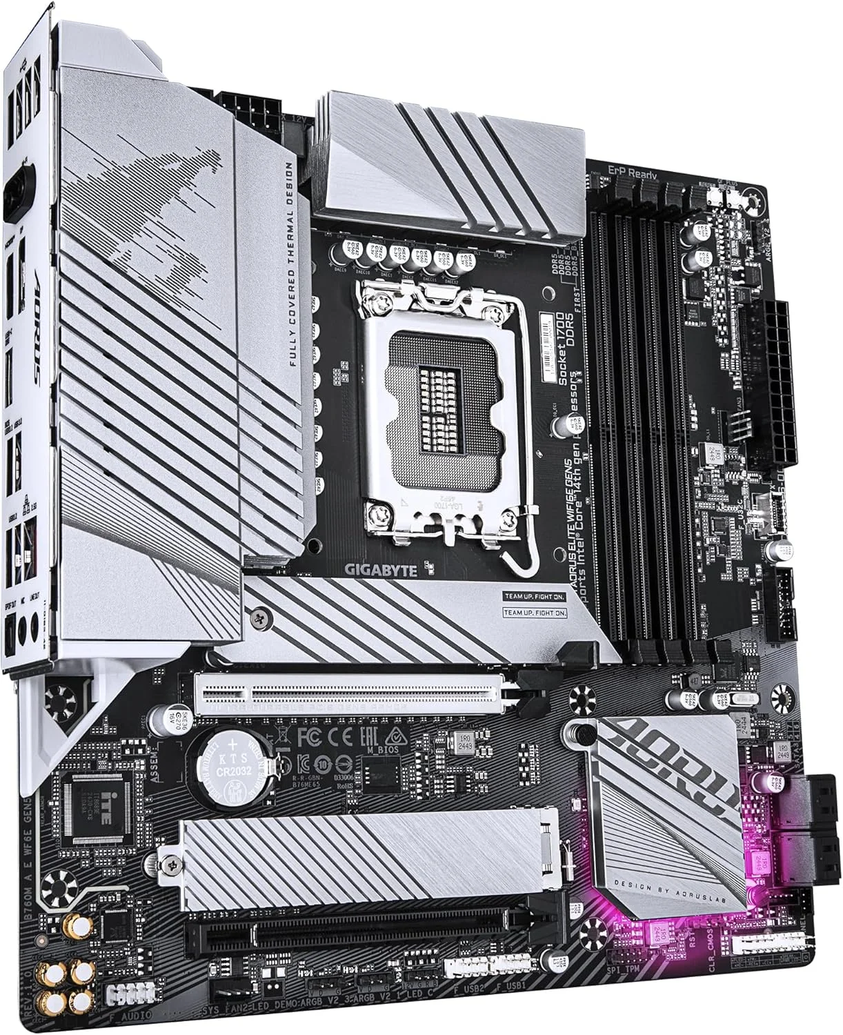 مادربرد GIGABYTE B760M AORUS Elite WIFI6E GEN5 - پشتیبانی از پردازنده های نسل 14 اینتل Core، VRM دیجیتال 1+1+12 فاز، DDR5 تا 5600 مگاهرتز، 2x PCIe 4.0 M.2، Wi-Fi 6E، LAN 2.5GbE