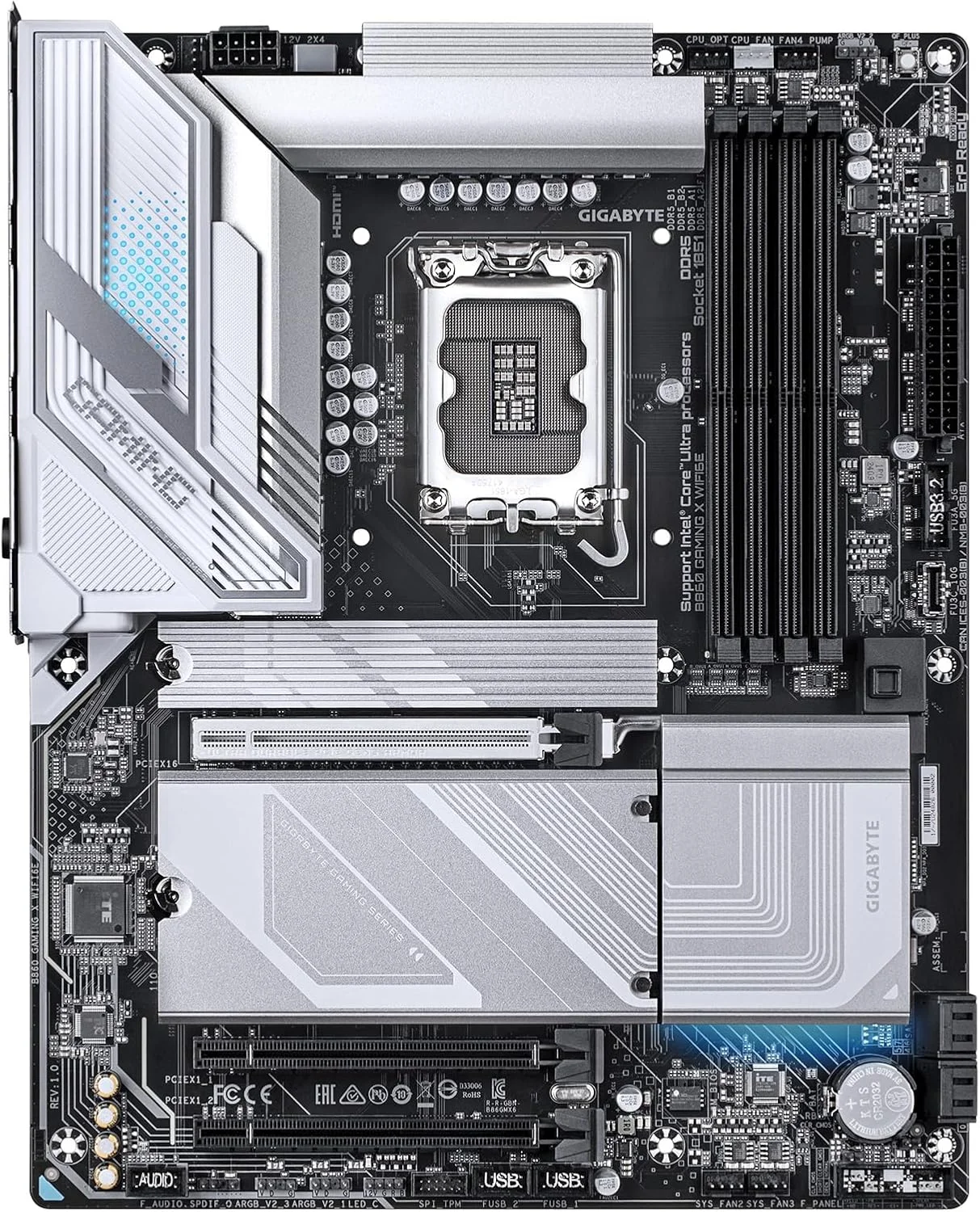 مادربرد GIGABYTE B860 Gaming X WIFI6E Intel Core Ultra (سری 2) LGA 1851، ATX، DDR5، 3X M.2، PCIe 5.0، USB-C، WIFI6E، LAN 2.5GbE، EZ-Latch مادربرد GIGABYTE B860 Gaming X WIFI6E Intel Core Ultra (سری 2) LGA 1851، ATX، DDR5، 3X M.2، PCIe 5.0، USB-C، WIFI6E، LAN 2.5GbE، EZ-Latch