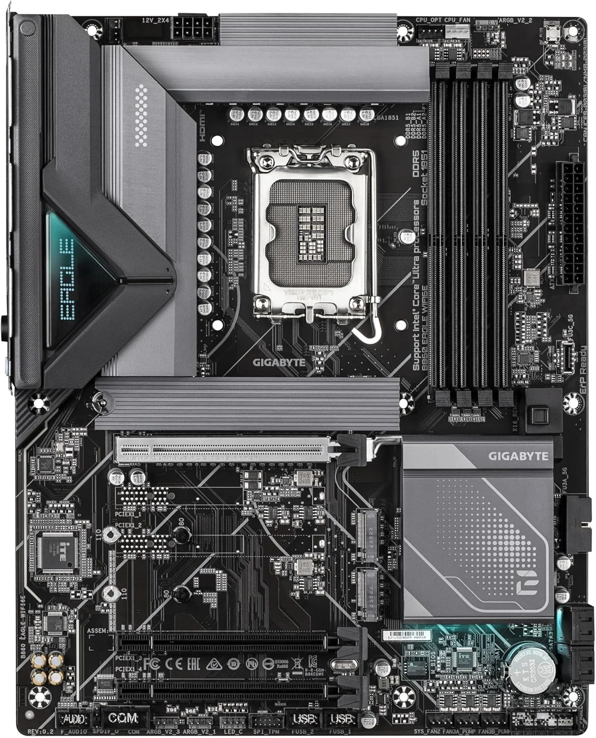 مادربرد GIGABYTE B860 Eagle WIFI6E اینتل Core Ultra (سری 2) LGA 1851، ATX، DDR5، 3X M.2، PCIe 5.0، USB-C، WIFI6E، LAN 2.5GbE، EZ-Latch مادربرد GIGABYTE B860 Eagle WIFI6E اینتل Core Ultra (سری 2) LGA 1851، ATX، DDR5، 3X M.2، PCIe 5.0، USB-C، WIFI6E، LAN 2.5GbE، EZ-Latch