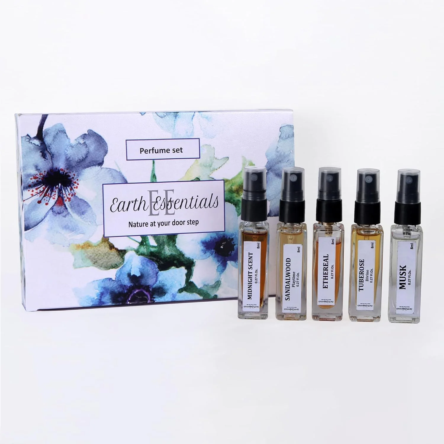 مجموعه هدیه عطر نفیس Earth Essentials برای مردان، 5 رایحه لوکس ماندگار، گل مریم، مشک چوب صندل، نت های چوبی و میوه ای برای استفاده روزانه و مناسبت های خاص - 50 میلی لیتر، بسته 5 عددی