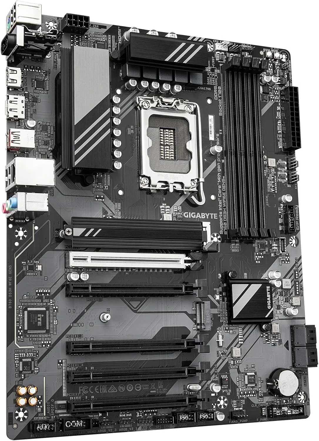 مادربرد GIGABYTE B760M DS3H WIFI6E GEN5 LGA 1700 Intel B760 M-ATX با DDR5، M.2، PCIe 5.0، USB 3.2 Gen 2 Type-C، WIFI6E 2.5GbE LAN، WiFi EZ-Plug، PCIe EZ-Latch مادربرد GIGABYTE B760M DS3H WIFI6E GEN5 LGA 1700 Intel B760 M-ATX با DDR5، M.2، PCIe 5.0، USB 3.2 Gen 2 Type-C، WIFI6E 2.5GbE LAN، WiFi EZ-Plug، PCIe EZ-Latch