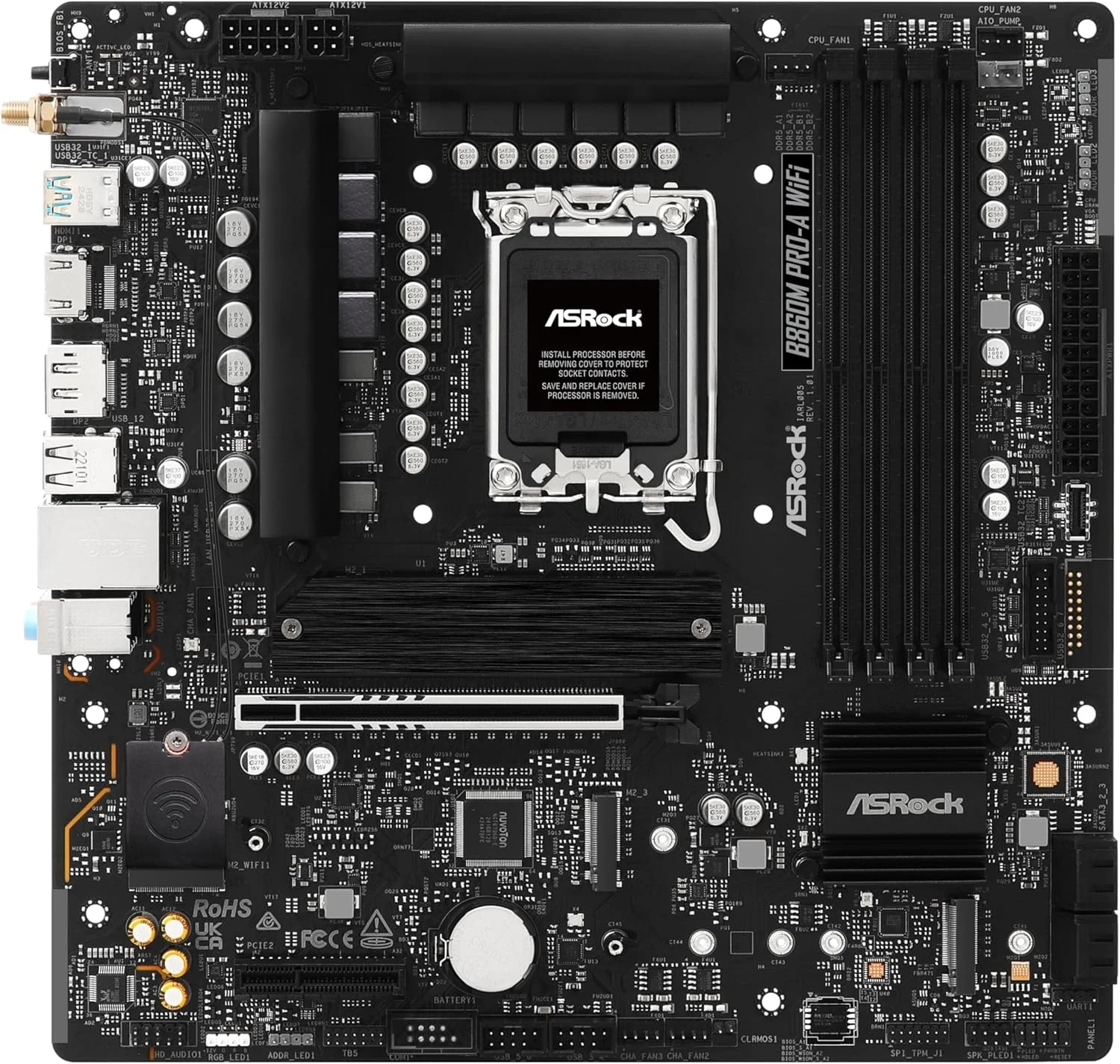 مادربرد ASRock B860M Pro A WiFi 6E Intel Core Ultra (سری 2) B860 DDR5 تا 8666+ (OC) مگاهرتز 256 گیگابایت M.2 LGA1851 Micro ATX با قابلیت BIOS Flashback SATA3 6.0 Gb/s PCIe 5.0 Realtek 2.5G LAN مادربرد ASRock B860M Pro A WiFi 6E Intel Core Ultra (سری 2) B860 DDR5 تا 8666+ (OC) مگاهرتز 256 گیگابایت M.2 LGA1851 Micro ATX با قابلیت BIOS Flashback SATA3 6.0 Gb/s PCIe 5.0 Realtek 2.5G LAN