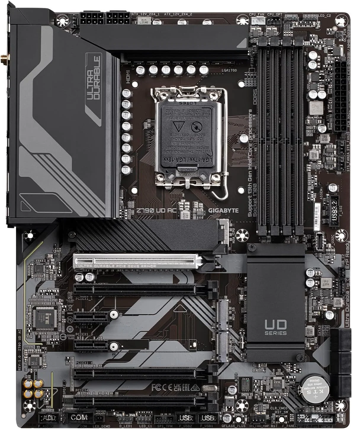 مادربرد GIGABYTE Z790 UD AC (LGA 1700/ Intel Z790/ ATX/ DDR5/ Triple M.2/ PCIe 5.0/ USB 3.2 Gen2X2 Type-C/Intel Wi-Fi/ 2.5GbE LAN/PCIe EZ-Latch/Multi-Key) مادربرد GIGABYTE Z790 UD AC (LGA 1700/ Intel Z790/ ATX/ DDR5/ Triple M.2/ PCIe 5.0/ USB 3.2 Gen2X2 Type-C/Intel Wi-Fi/ 2.5GbE LAN/PCIe EZ-Latch/Multi-Key)