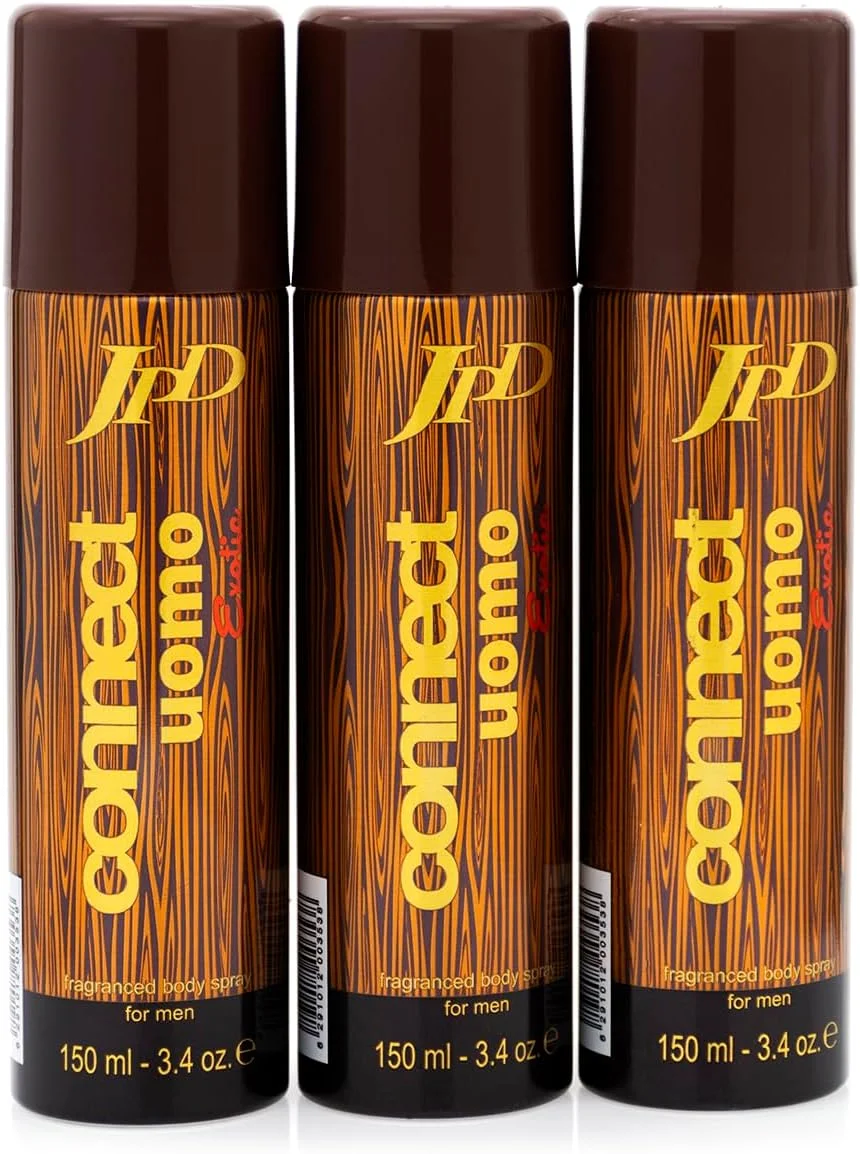 اسپری بدن مردانه 3 عددی Jean Paul Dupont (JPD) Connect Uomo Exotic 150ml - رایحه لیمو، سیب سبز، گلابی، نارنگی، رایحه چوبی و سبز ماندگار، غیر سمی، بدون تست حیوانی، مناسب سفر