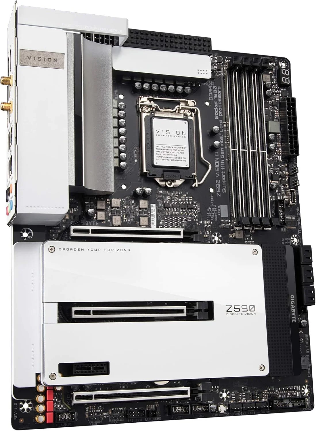 مادربرد GIGABYTE Z590 Vision D (LGA 1200/ Intel/ Z590/ ATX/Triple M.2/ PCIe 4.0/ USB 3.2 Gen2X2 Type-C/Intel WiFi 6/ Dual 2.5GbE LAN/Intel Thunderbolt 4) مادربرد GIGABYTE Z590 Vision D (LGA 1200/ Intel/ Z590/ ATX/Triple M.2/ PCIe 4.0/ USB 3.2 Gen2X2 Type-C/Intel WiFi 6/ Dual 2.5GbE LAN/Intel Thunderbolt 4)