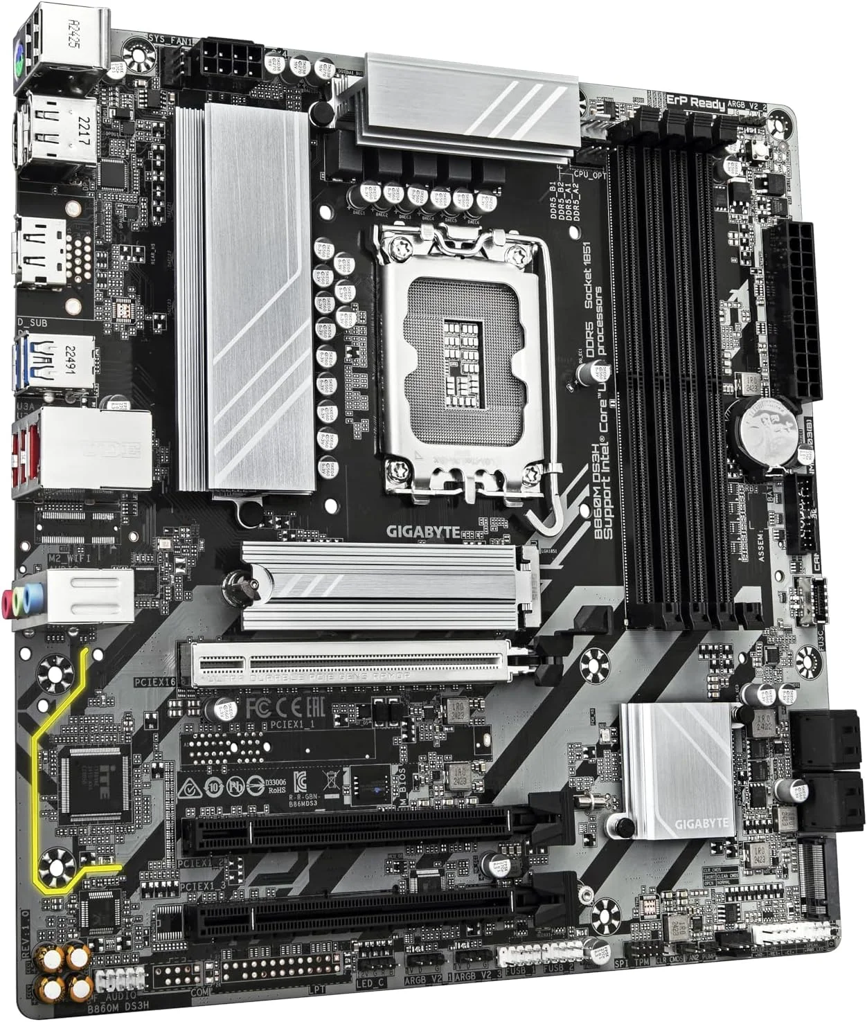 مادربرد GIGABYTE B860M DS3H - پردازنده های Intel Core Ultra Series، VRM با 5+1+2+1 فاز، DDR5 تا 9066 مگاهرتز، 1xPCIe 5.0 + 1xPCIe 4.0 M.2، LAN 2.5GbE، USB 3.2 Gen 2