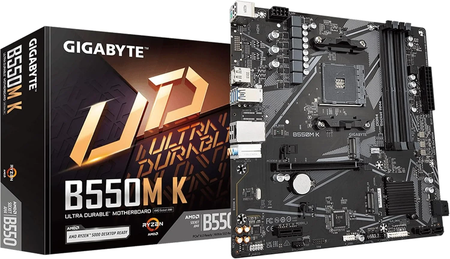 مادربرد GIGABYTE B550M K (AM4/ AMD/ B550/ Micro-ATX/Dual M.2/ SATA 6Gb/s/USB 3.2 Gen 1/ Realtek GbE LAN/PCIe 4.0) (بازسازی شده) مادربرد GIGABYTE B550M K (AM4/ AMD/ B550/ Micro-ATX/Dual M.2/ SATA 6Gb/s/USB 3.2 Gen 1/ Realtek GbE LAN/PCIe 4.0) (بازسازی شده)