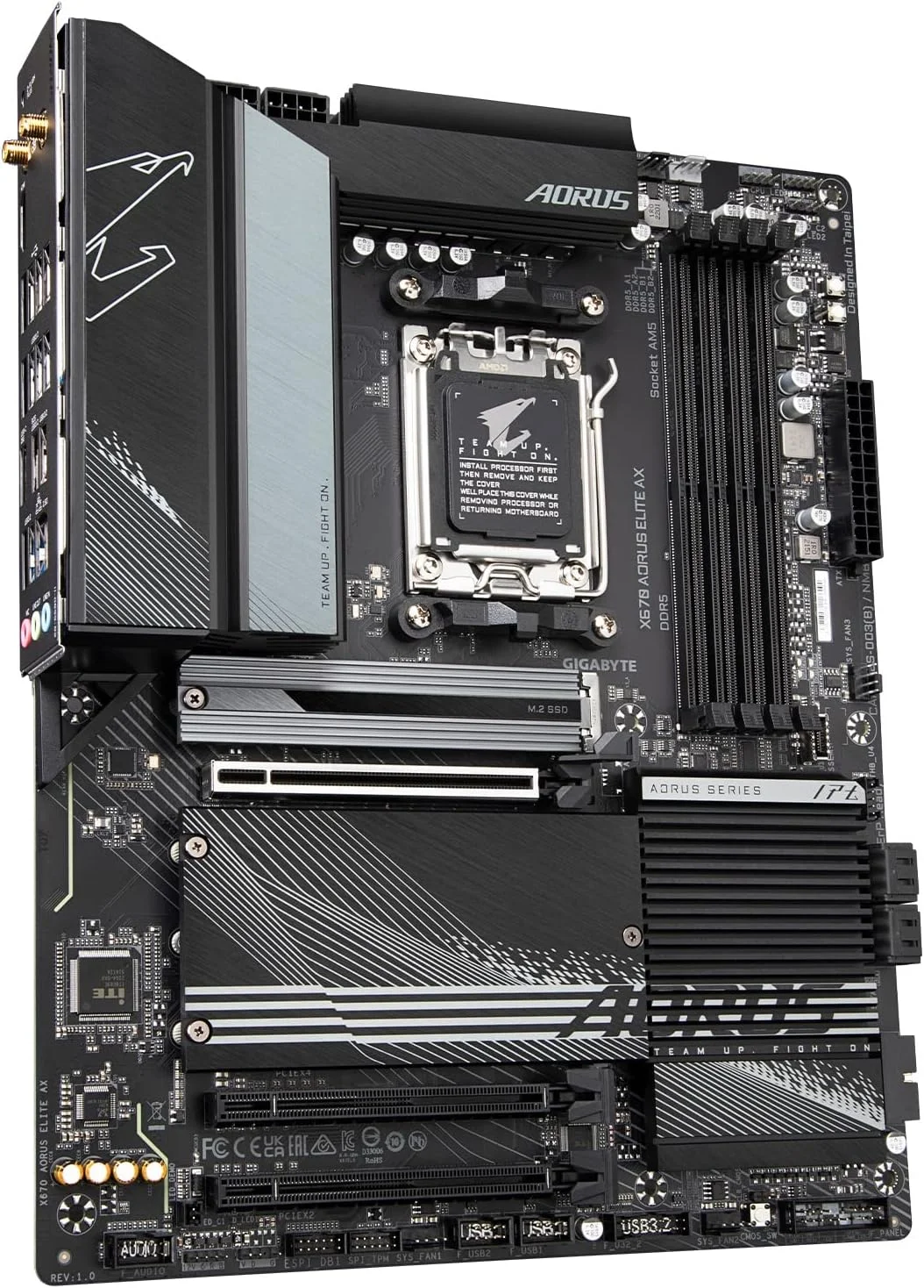مادربرد GIGABYTE X670 AORUS Elite AX (AM5/ LGA 1718/ AMD/ X670/ ATX/ DDR5/ Quad M.2/ PCIe 5.0/ USB 3.2 Gen2X2 Type-C/AMD WiFi 6E/ 2.5GbE LAN/Q-Flash Plus/M.2 EZ-Latch/مادربرد گیمینگ)