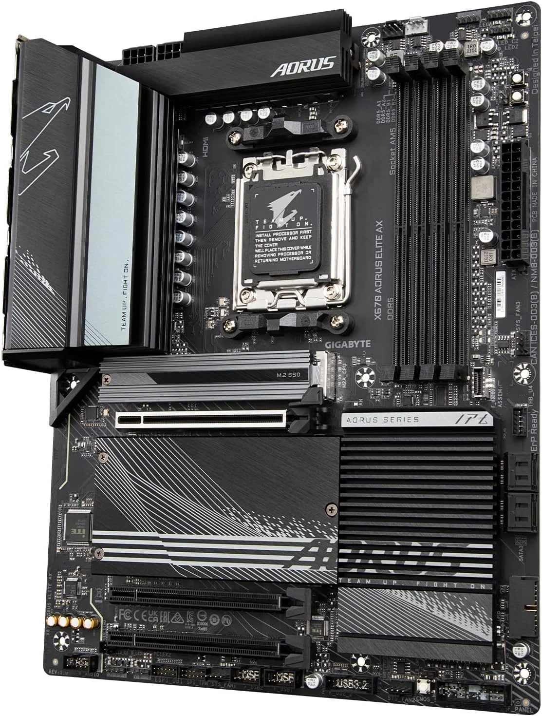 مادربرد GIGABYTE X670 AORUS Elite AX (AM5/ LGA 1718/ AMD/ X670/ ATX/ DDR5/ Quad M.2/ PCIe 5.0/ USB 3.2 Gen2X2 Type-C/AMD WiFi 6E/ 2.5GbE LAN/Q-Flash Plus/M.2 EZ-Latch/مادربرد گیمینگ)