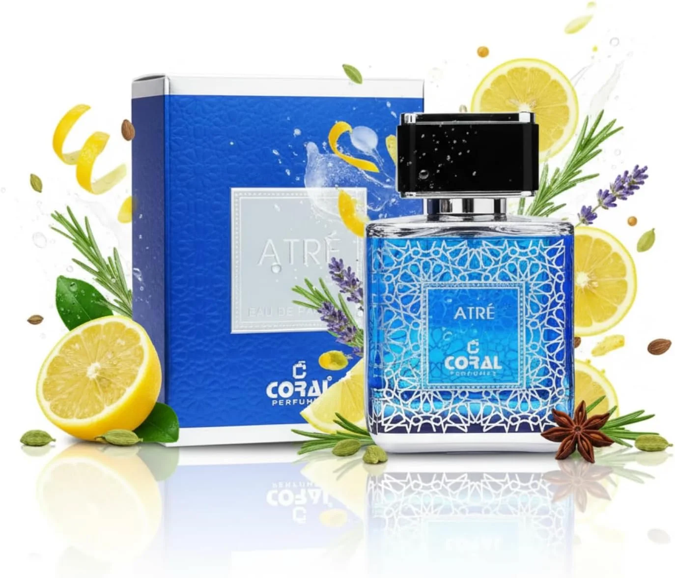 عطر مردانه کورال اتره - 100 میلی لیتر | ادو پرفیوم | رایحه تند و معطر ماندگار با نت های هل، اسطوخودوس، زنبق، وانیل و چوبی