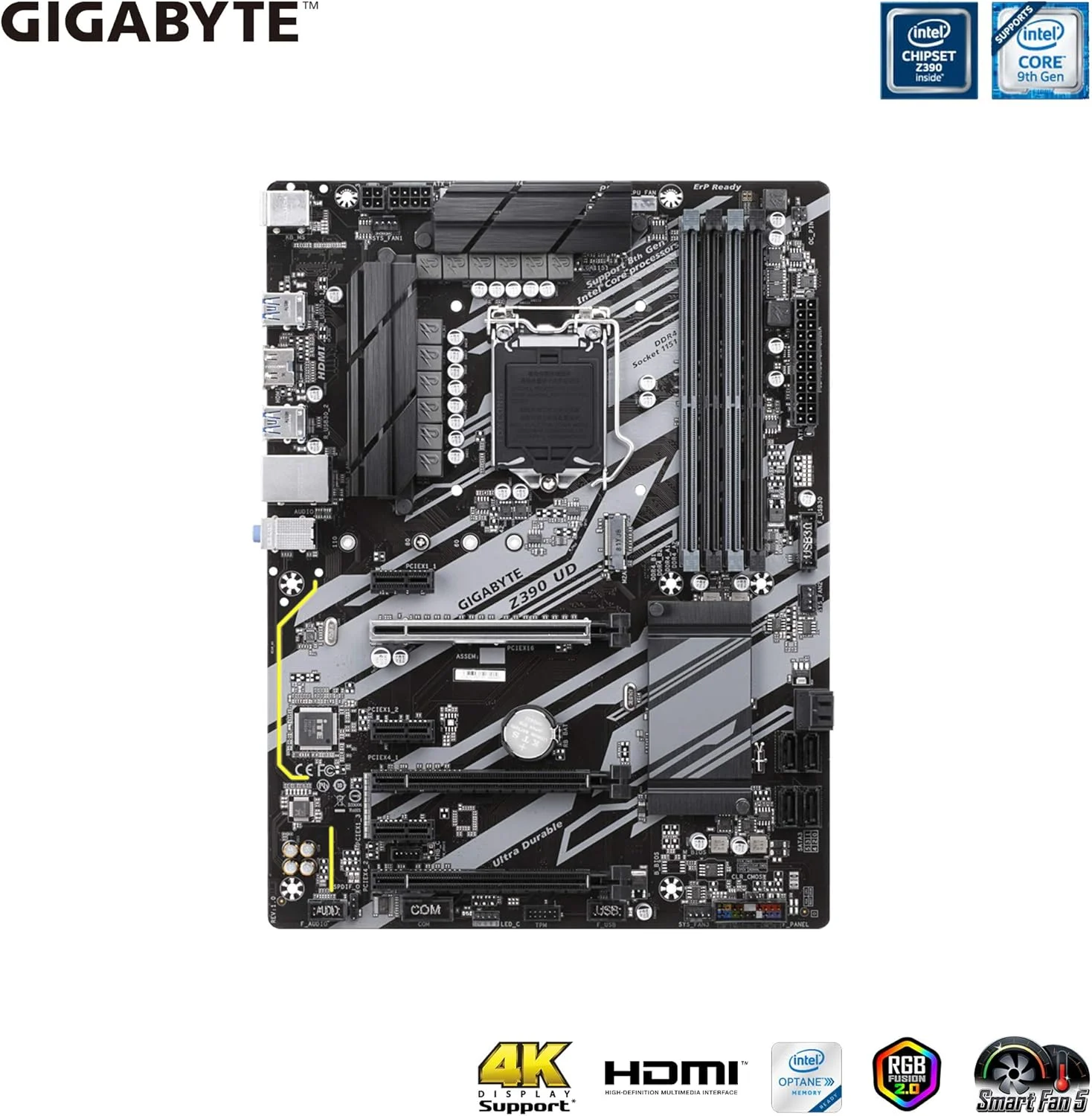 مادربرد اینتل GIGABYTE Z390 UD (LGA 1151 (سری 300) Intel Z390 SATA 6Gb/s ATX برای استخراج ارز دیجیتال با رمزگشایی بالای 4G، 6 اسلات PCIe)