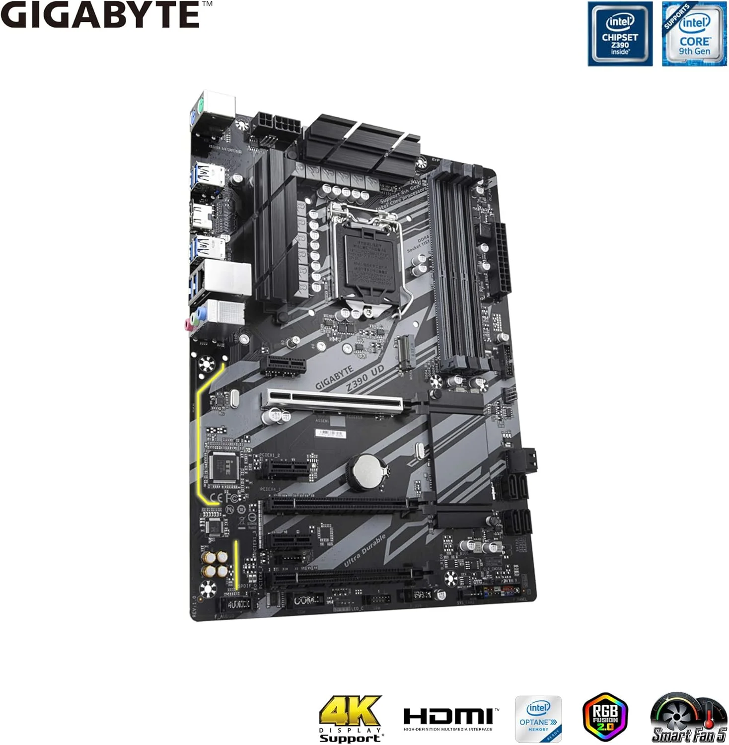 مادربرد اینتل GIGABYTE Z390 UD (LGA 1151 (سری 300) Intel Z390 SATA 6Gb/s ATX برای استخراج ارز دیجیتال با رمزگشایی بالای 4G، 6 اسلات PCIe)