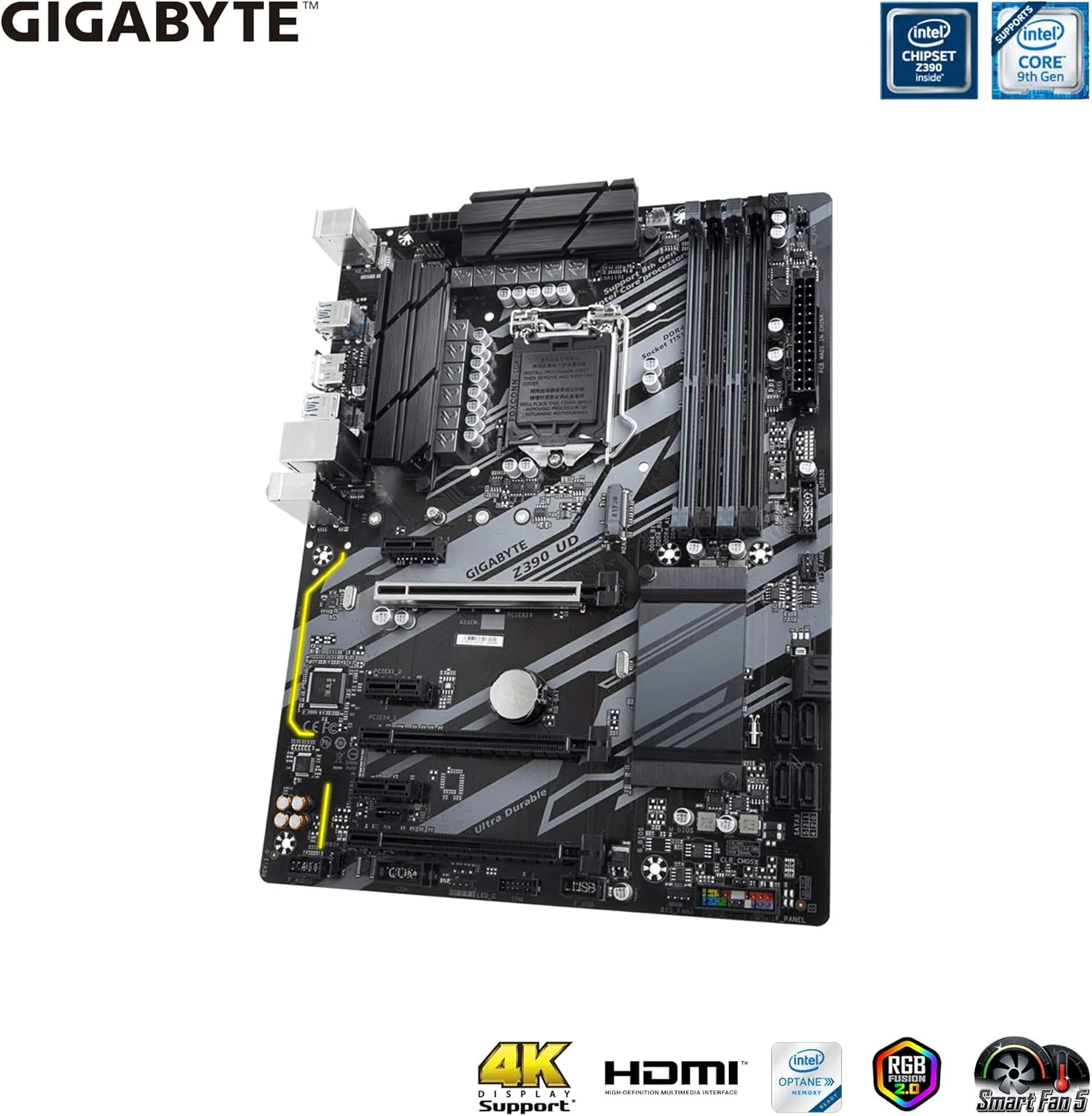 مادربرد اینتل GIGABYTE Z390 UD (LGA 1151 (سری 300) Intel Z390 SATA 6Gb/s ATX برای استخراج ارز دیجیتال با رمزگشایی بالای 4G، 6 اسلات PCIe)