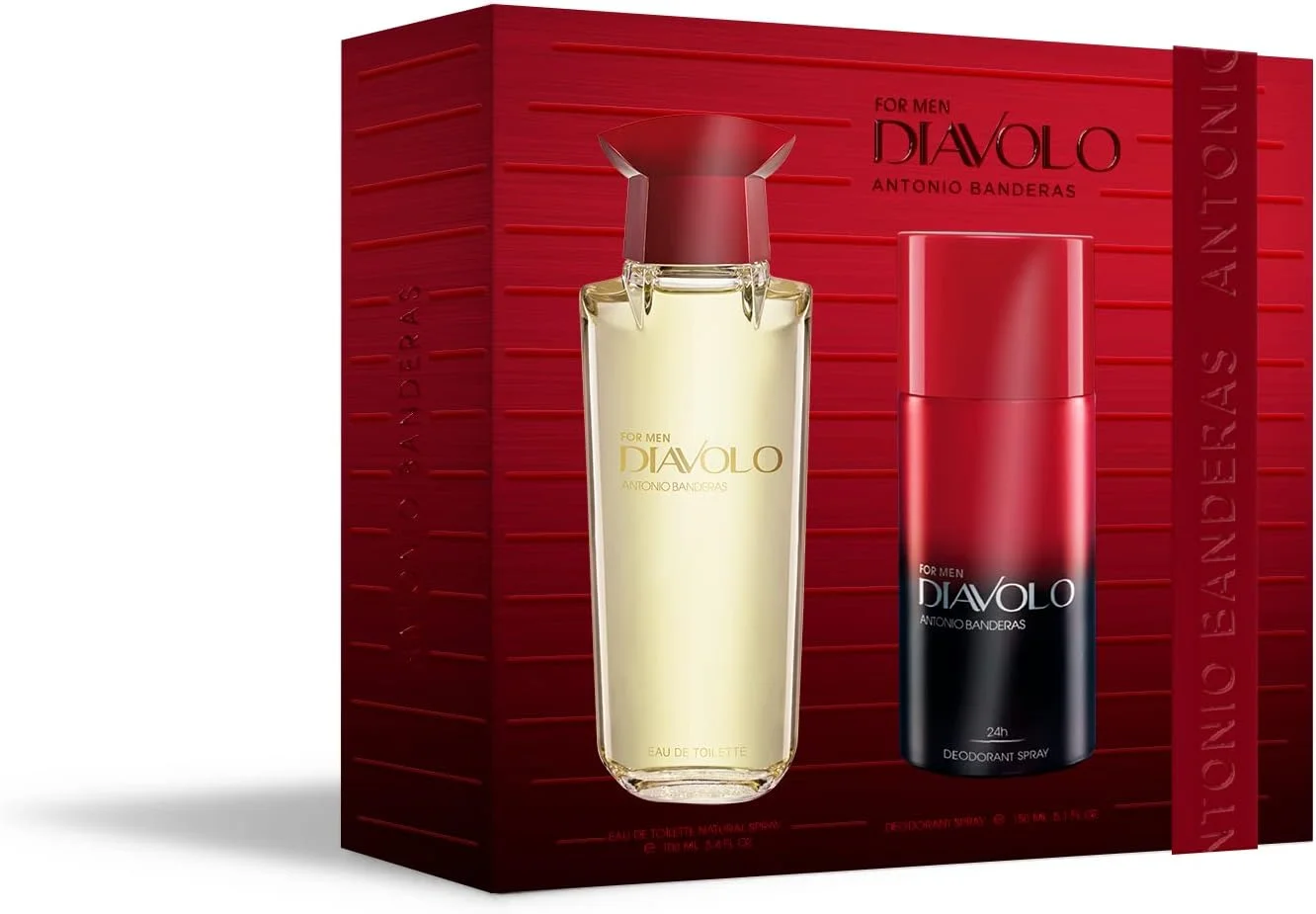 ست هدیه عطر مردانه آنتونیو باندراس - Diavolo ادو تویلت ۱۰۰ میلی لیتر + دئودورانت ۱۵۰ میلی لیتر - ماندگاری بالا - رایحه مردانه و قوی - نت های ادویه ای و کهربایی