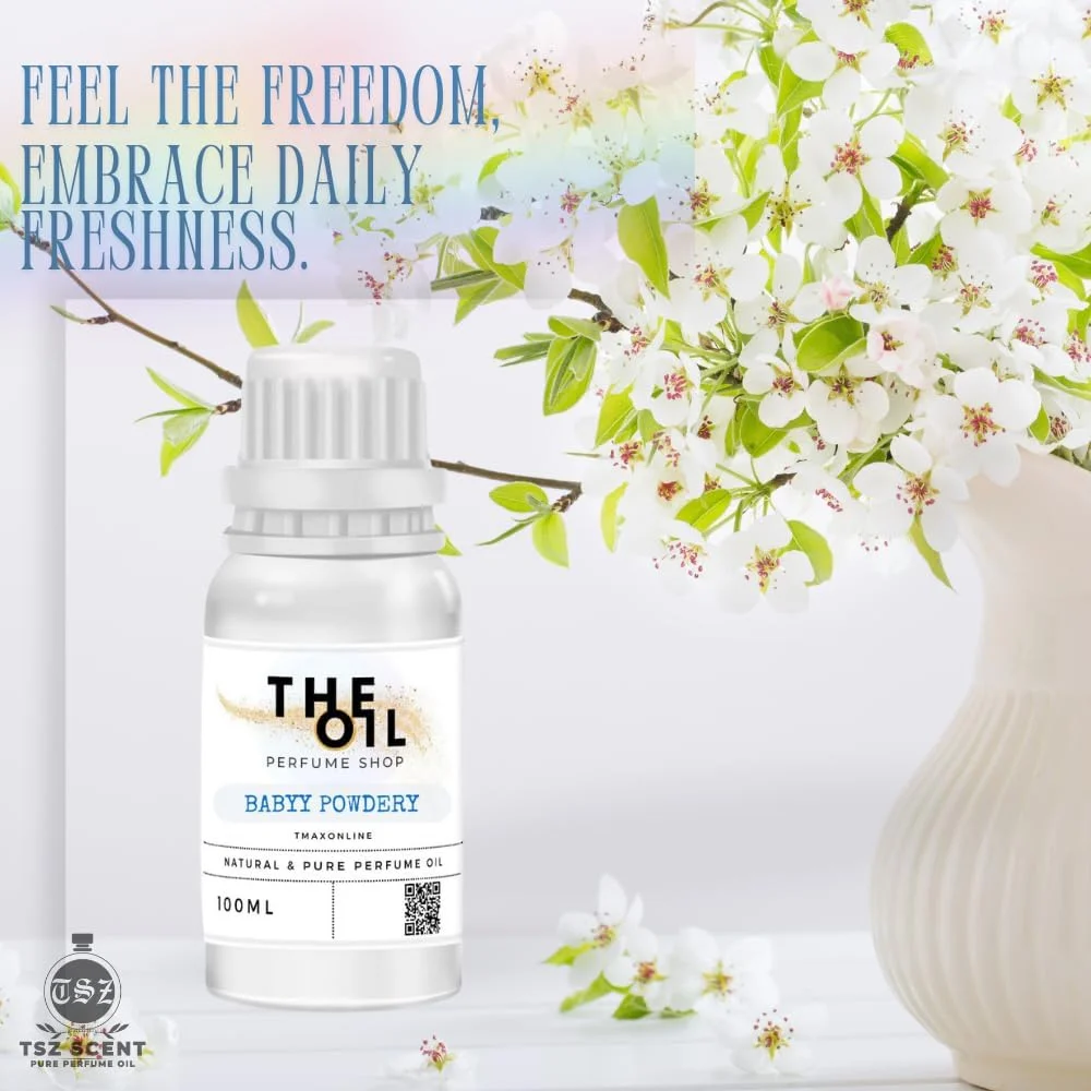 روغن عطر پودری کودکانه TSZ Scent - 100 میلی لیتر رایحه مشک ملایم و گل های ظریف | ماندگاری طولانی، بدون الکل و ملایم روی پوست