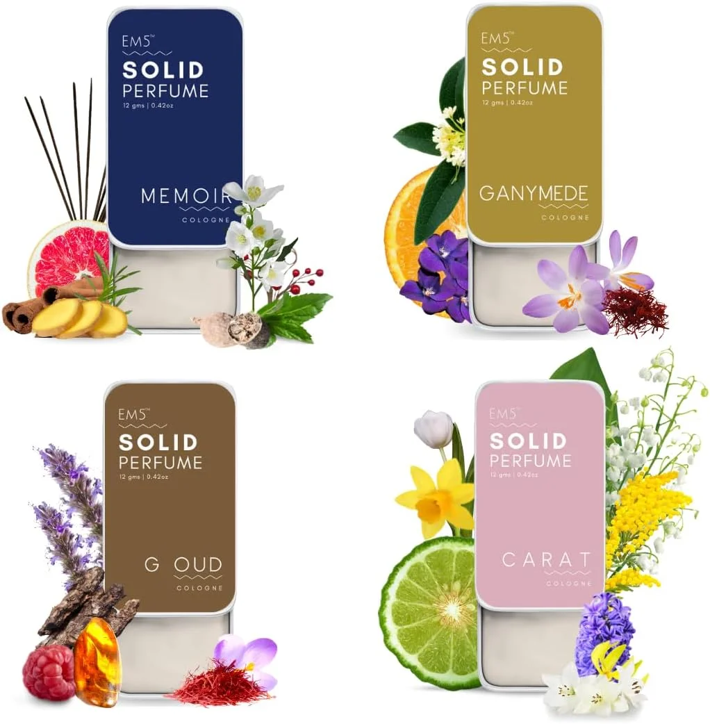 ست چهارتایی ادکلن унисекс EM5™ | عطرهای جامد برای آقایان و بانوان | عطر جیبی و مناسب سفر | رایحه ماندگار و قوی بدون چربی | بسته هدیه برای او و او ست چهارتایی ادکلن унисекс EM5™ | عطرهای جامد برای آقایان و بانوان | عطر جیبی و مناسب سفر | رایحه ماندگار و قوی بدون چربی | بسته هدیه برای او و او