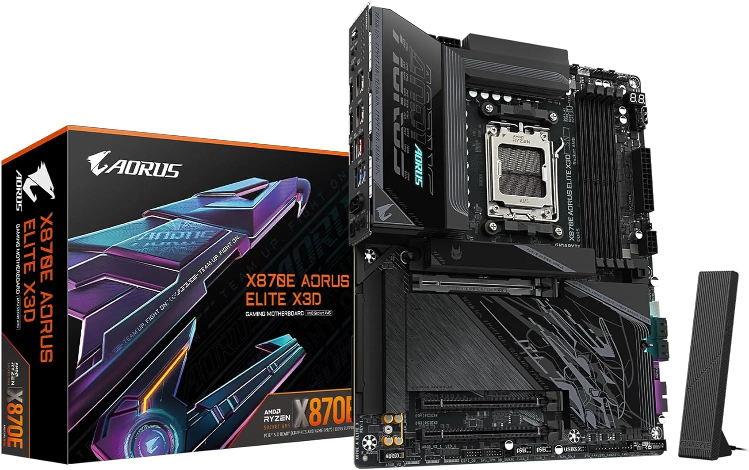 مادربرد GIGABYTE X870E AORUS Elite X3D AMD AM5 LGA 1718 ATX، پشتیبانی از پردازنده‌های سری AMD Ryzen 9000/8000/7000، DDR5، فاز قدرت 16+2+2، 4X M.2، PCIe 5.0، WiFi 7، 5 GbE، 5 ساله