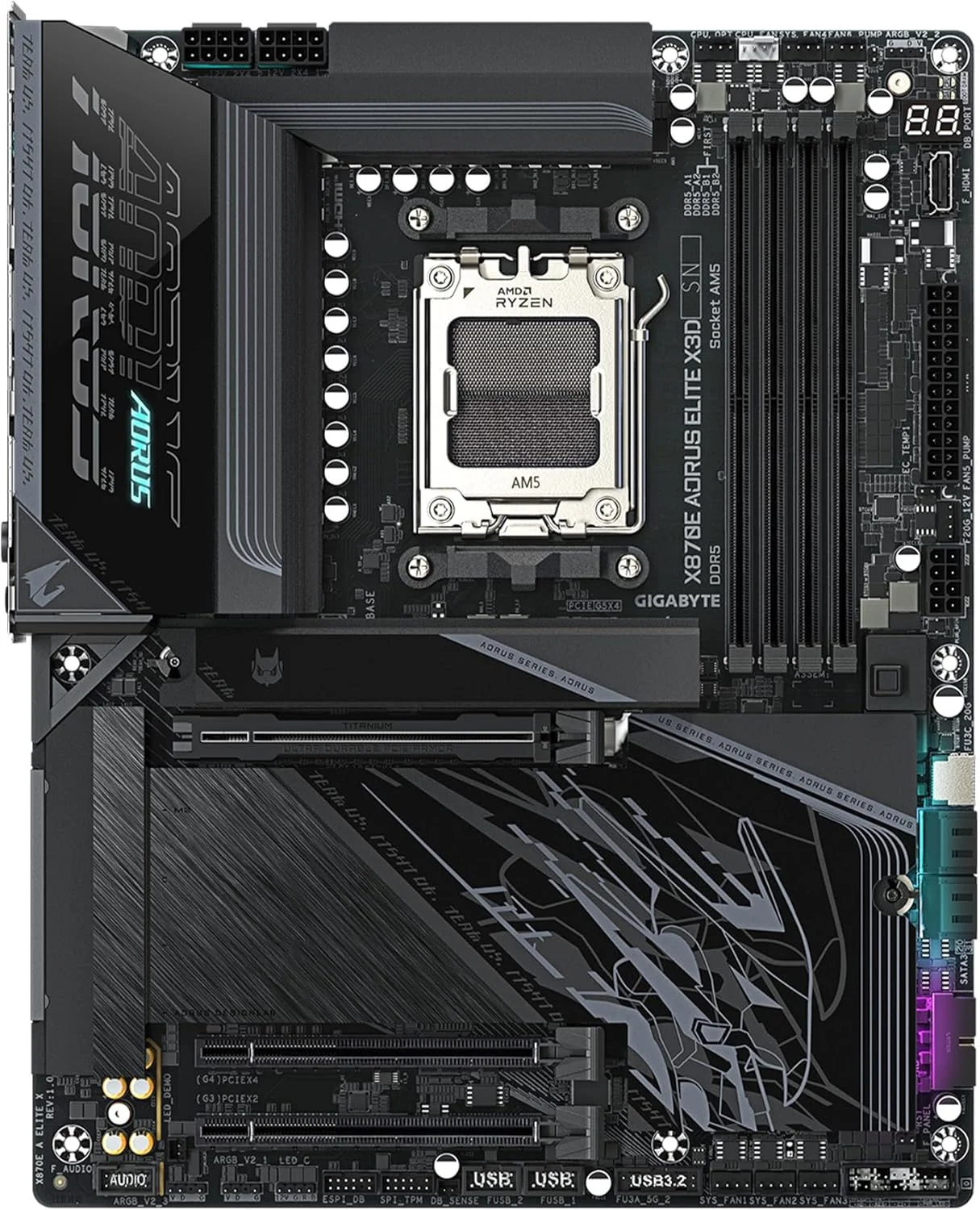 مادربرد GIGABYTE X870E AORUS Elite X3D AMD AM5 LGA 1718 ATX، پشتیبانی از پردازنده‌های سری AMD Ryzen 9000/8000/7000، DDR5، فاز قدرت 16+2+2، 4X M.2، PCIe 5.0، WiFi 7، 5 GbE، 5 ساله