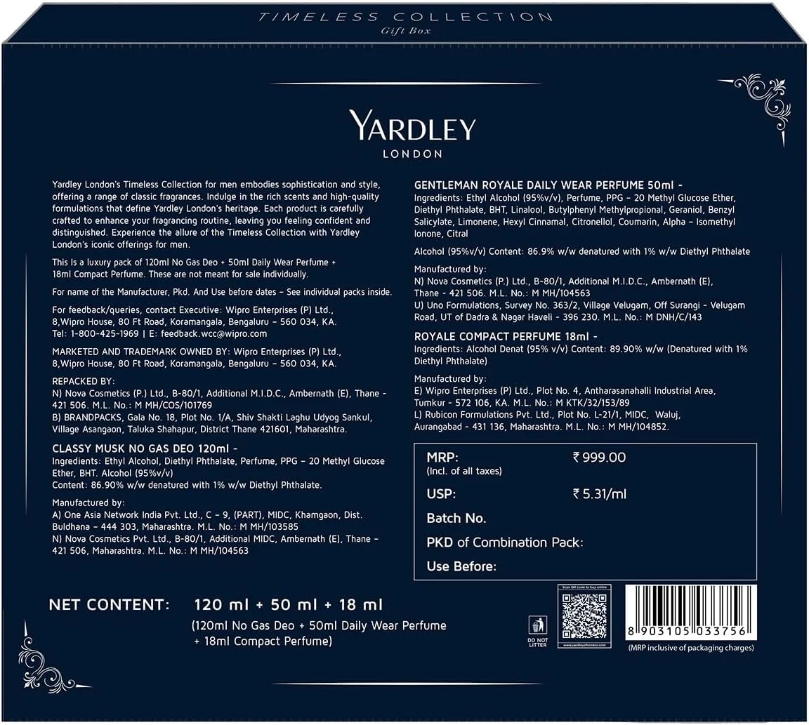 مجموعه هدیه مردانه یاردلی لندن رویال، عطر فشرده و عطر بدن کلاسیک ماسک - مجموعه نخبگان، یک مجموعه هدیه بی انتها برای مردان، عطر استفاده روزانه و بدون گاز با رایحه مردانه، 188 میلی لیتر