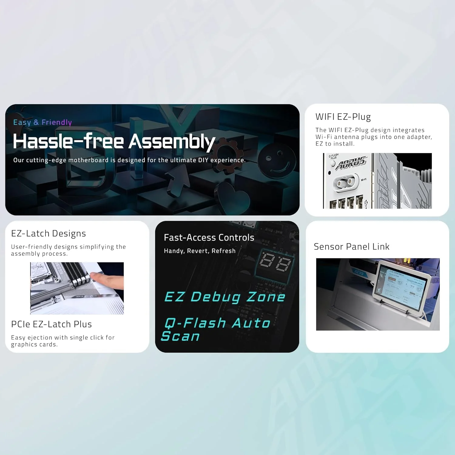 مادربرد GIGABYTE X870E AORUS PRO ICE AMD AM5 LGA 1718، ATX، DDR5، 4X M.2، PCIe 5.0، USB4، WIFI7، LAN 2.5GbE، EZ-Latch، 5 ساله