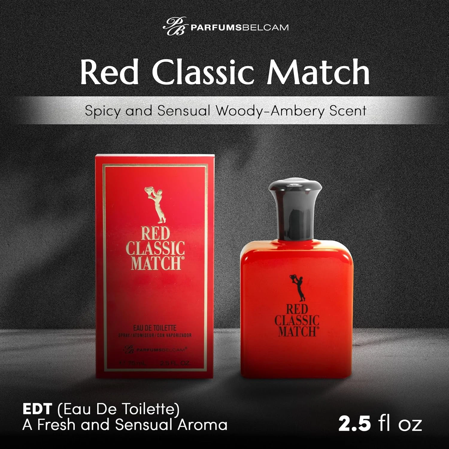 ادکلن مردانه PB ParfumsBelcam Red Classic Match - رایحه تند، چوبی و کهربایی، ماندگاری بالا، جایگزین مقرون به صرفه، رایحه خاص - 75 میلی لیتر