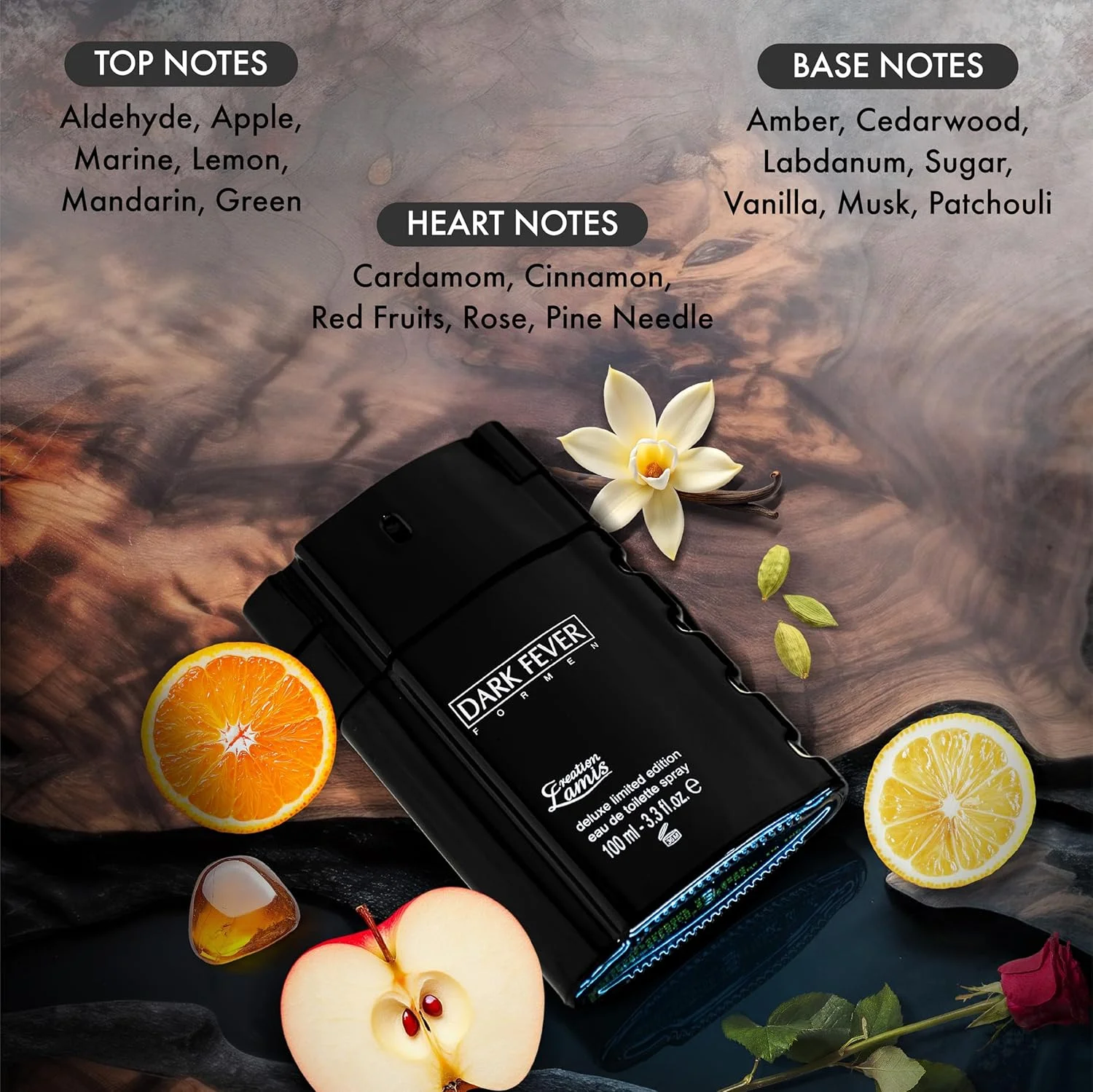 ادکلن مردانه Creation Lamis Dark Fever، رایحه گلی، میوه ای و چوبی ماندگار، عطر بدن مردانه - 100 میلی لیتر